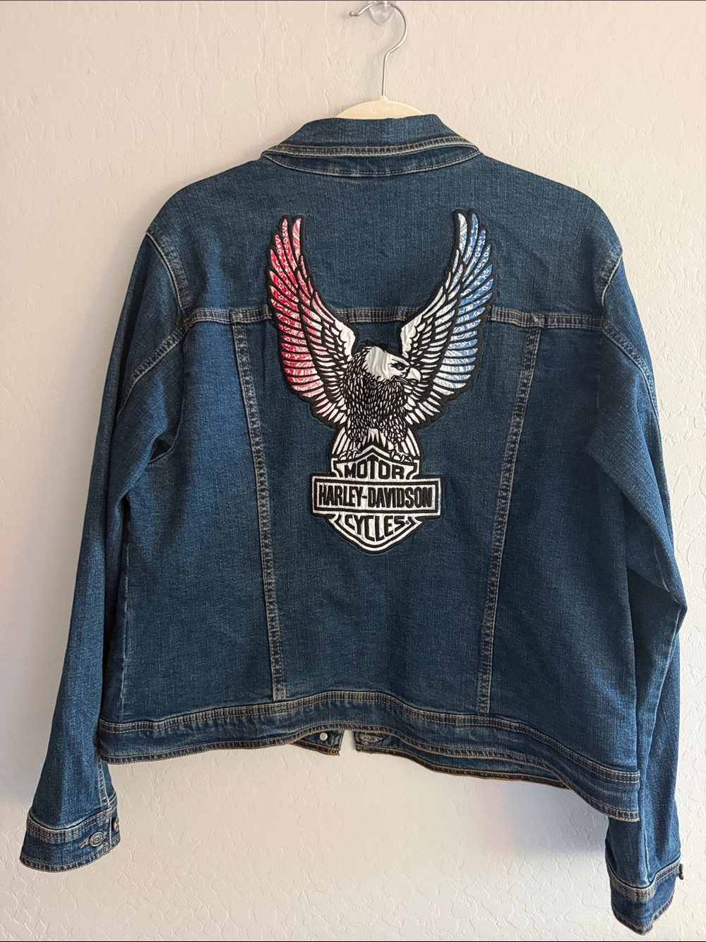 Harley-Davidson Denim Jacket with Red, White & Blue Eagle Patch